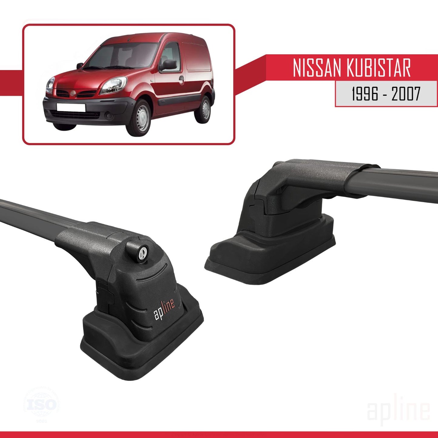 Compatible avec Nissan Kubistar 1996-2007 ACE-3 Barres de Toit Railing Porte-Bagages de Voiture Noir Aluminium 2 Barres