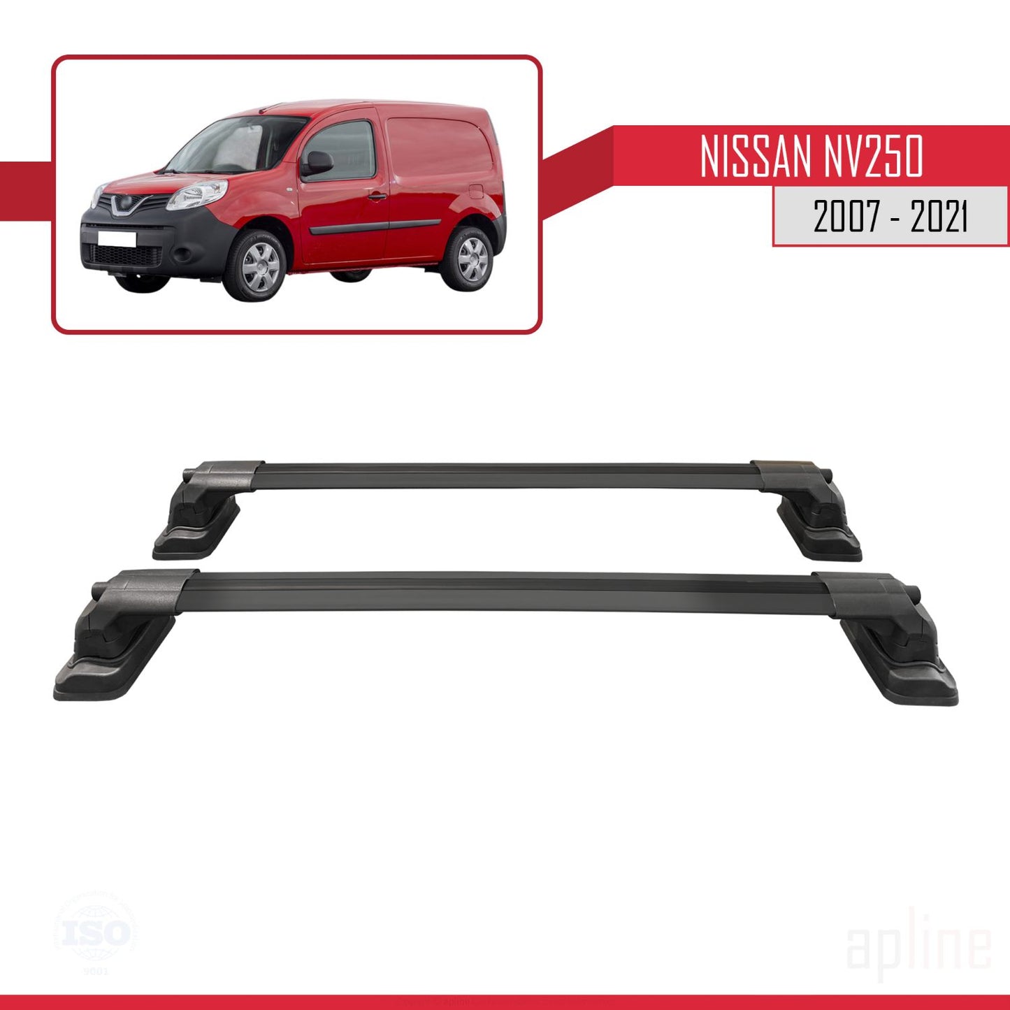 Kompatibel mit Nissan NV250 2007-2021 ACE-3 Relingträger Dachträger Auto Gepäckträger Schwarz Aluminium 2 Stangen