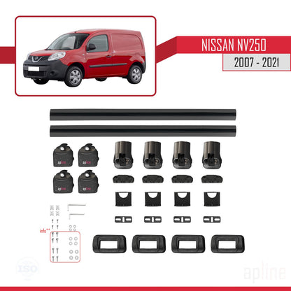 Kompatibel mit Nissan NV250 2007-2021 ACE-3 Relingträger Dachträger Auto Gepäckträger Schwarz Aluminium 2 Stangen