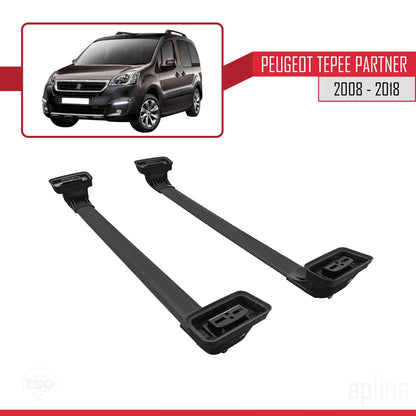 Compatible avec Peugeot Partner Tepee 2008-2018 ACE-3 Barres de Toit Railing Porte-Bagages de Voiture Noir Aluminium 2 Barres