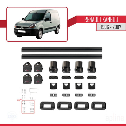 Compatible avec Renault Kangoo 1996-2007 ACE-3 Barres de Toit Railing Porte-Bagages de Voiture Noir Aluminium 2 Barres