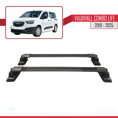 Compatible avec Vauxhall Combo Life 2019-2025 ACE-3 Barres de Toit Railing Porte-Bagages de Voiture Noir Aluminium 2 Barres