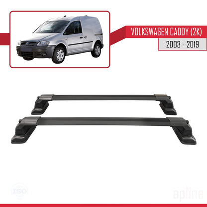 Compatible avec Volkswagen Caddy (2K) 2003-2019 ACE-3 Barres de Toit Railing Porte-Bagages de Voiture Noir Aluminium 2 Barres