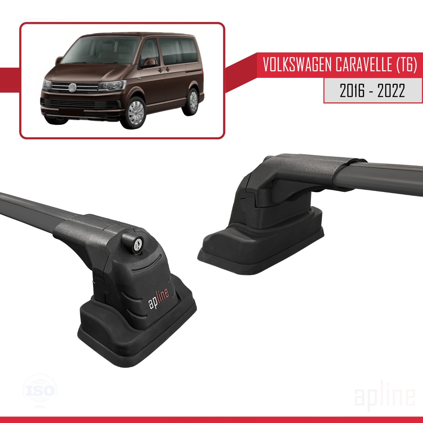 Compatible avec Volkswagen Caravelle (T6) 2016-2022 ACE-3 Barres de Toit Railing Porte-Bagages de Voiture Noir Aluminium 2 Barres
