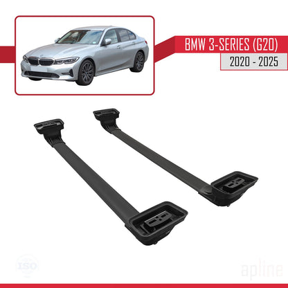 Compatible avec BMW Série 3 (G20) 2020-2025 ACE-3 Barres de Toit Railing Porte-Bagages de Voiture Noir Aluminium 2 Barres