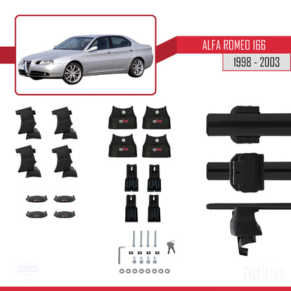 Kompatibel mit Alfa Romeo 166 (T936) Vor-Facelift 1998-2003 ACE-4 Dachgepäckträger, Auto-Reling, Gepäckträger, schwarzes Aluminium, 2 Stangen