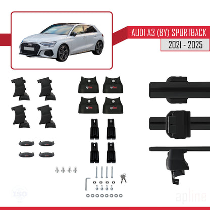 Compatible avec A3 (8Y) Sportback 2020-2025 ACE-4 Barres de Toit Railing Porte-Bagages de Voiture Noir Aluminium 2 Barres