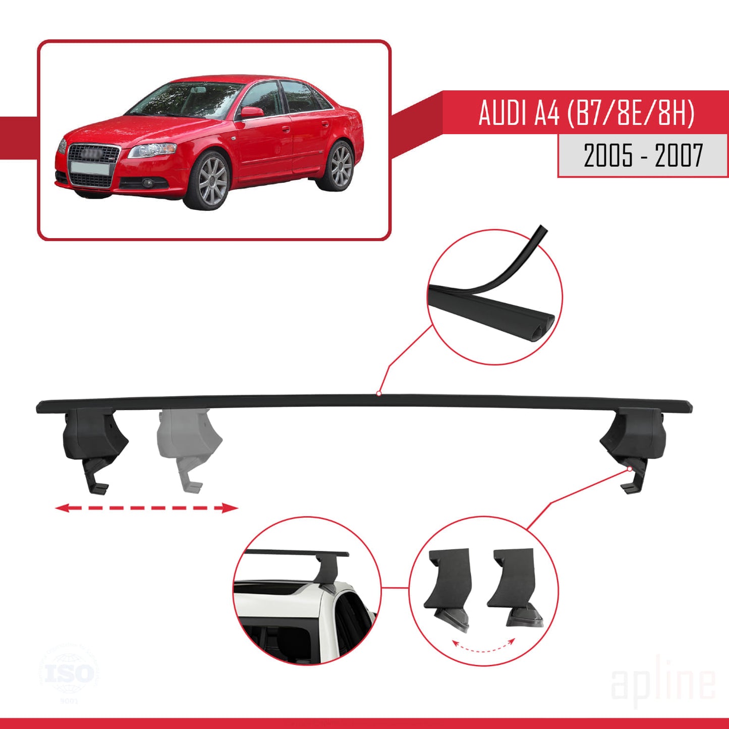 Compatible avec A4 (B7) 2005-2007 ACE-4 Barres de Toit Railing Porte-Bagages de Voiture Noir Aluminium 2 Barres