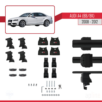 Kompatibel mit A4 (B8) Vor-Facelift 2008-2012 ACE-4 Dachgepäckträger, schwarzes Aluminium, 2 Stangen