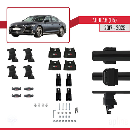 Kompatibel mit A8 (D5/4N) 2017-2025 ACE-4 Dachgepäckträger, schwarzes Aluminium, 2 Stangen