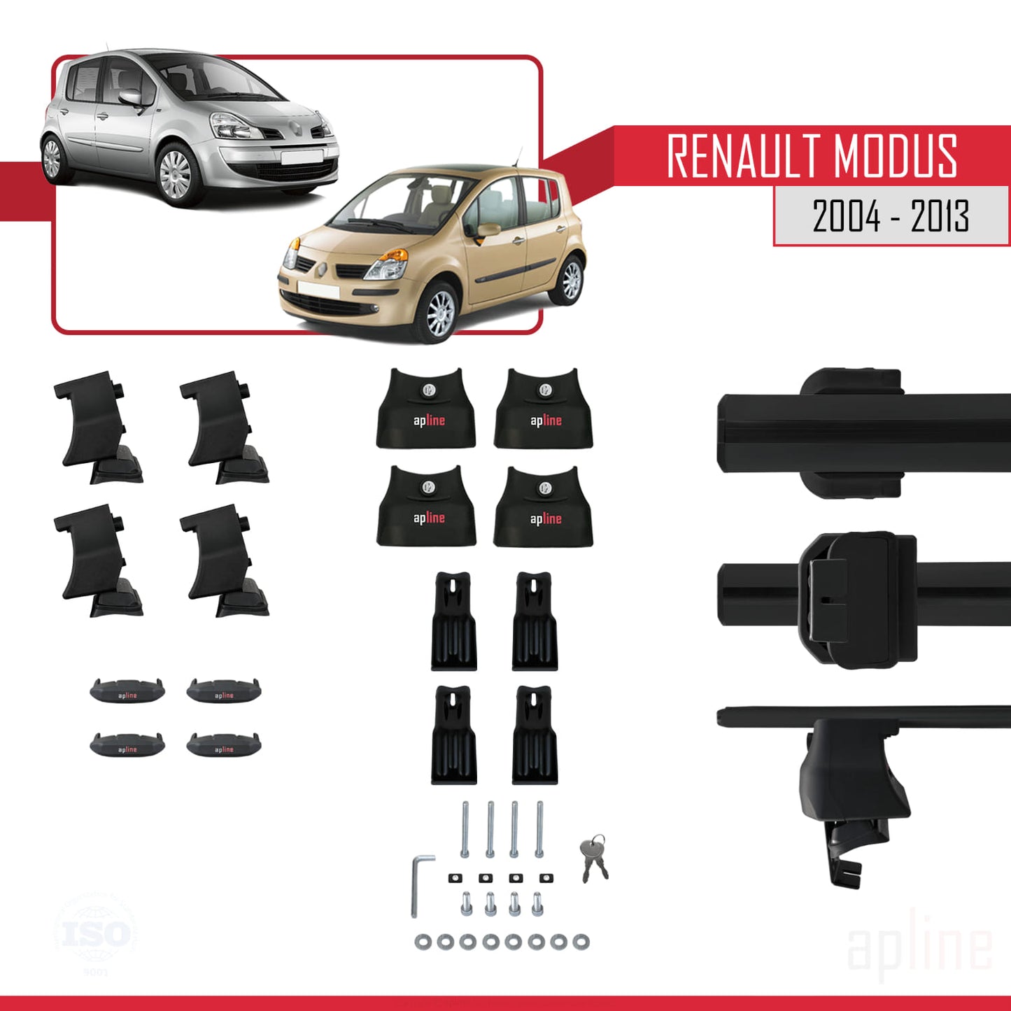 Compatible avec Renault Modus 2004-2013 ACE-4 Barres de Toit Railing Porte-Bagages de Voiture Noir Aluminium 2 Barres
