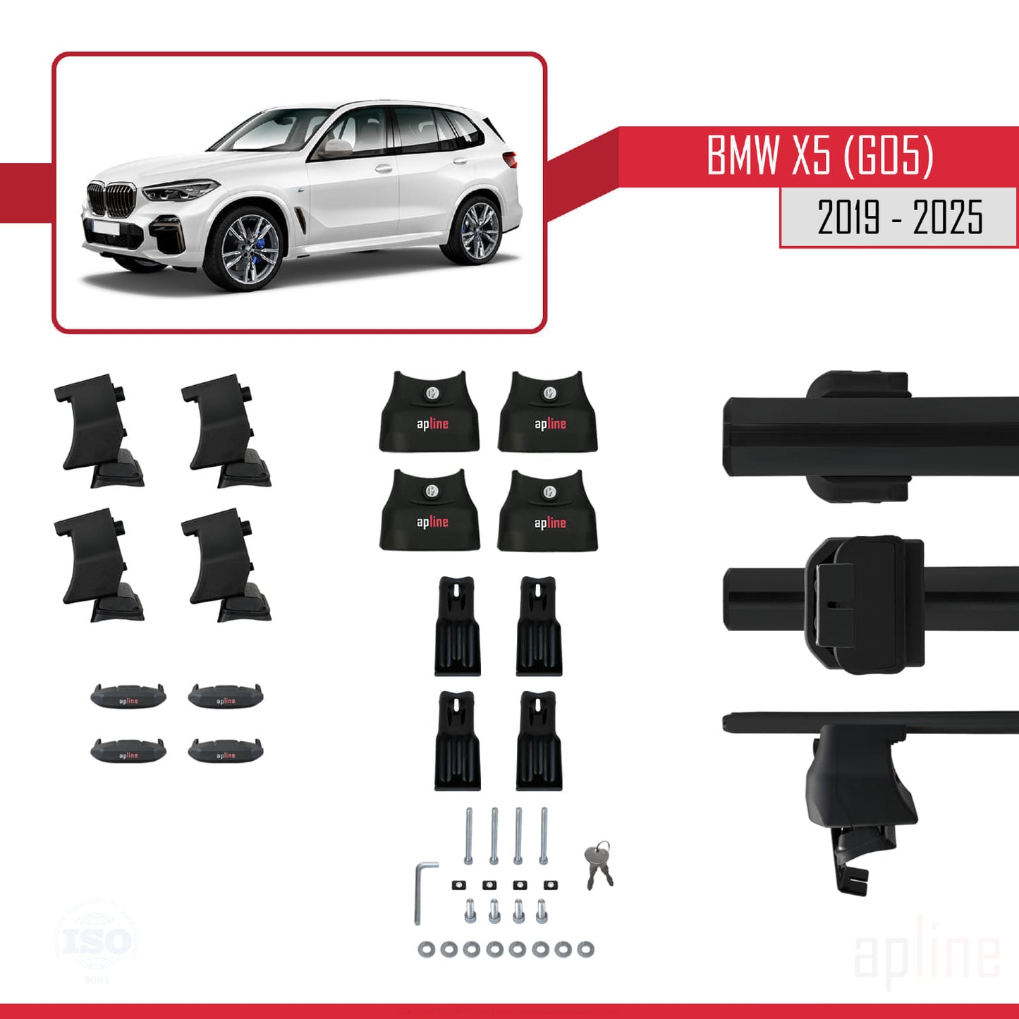Compatible avec BMW X5 (G05) 2019-2025 ACE-4 Barres de Toit Railing Porte-Bagages de Voiture Noir Aluminium 2 Barres