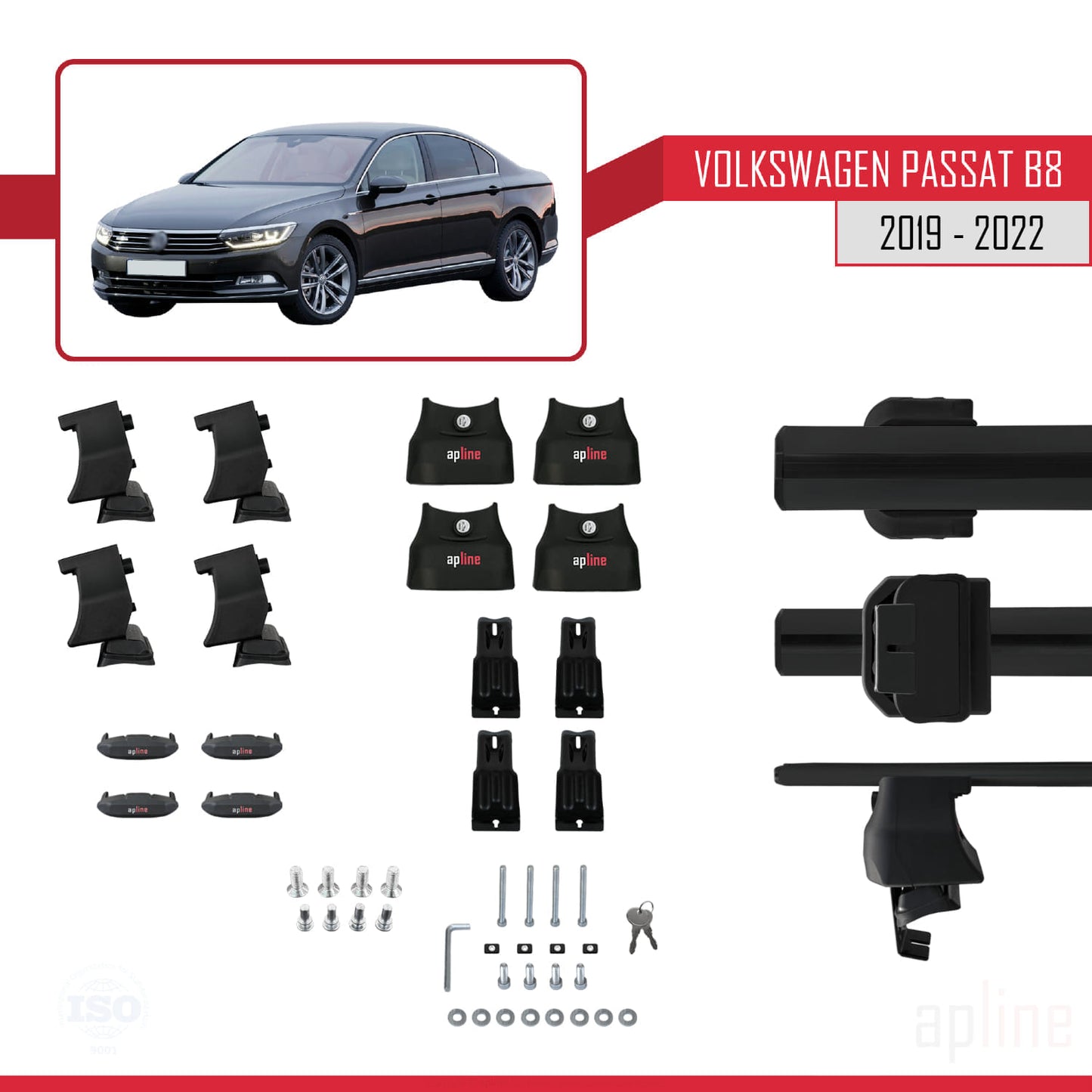 Kompatibel mit Volkswagen Passat B8 (3G) Post-Facelift 2019-2022 ACE-4 Relingträger Dachträger Auto Gepäckträger Schwarz Aluminium 2 Stangen