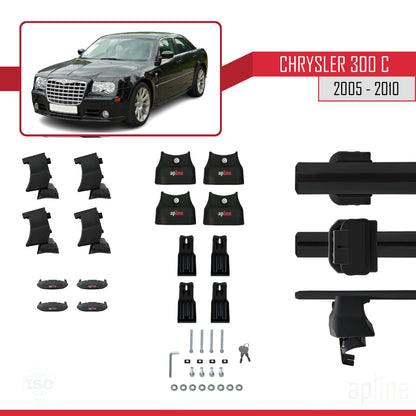 Kompatibel mit Chrysler 300C 2005-2010 ACE-4 Dachträger, Auto-Dachgepäckträger, schwarzes Aluminium, 2 Stangen