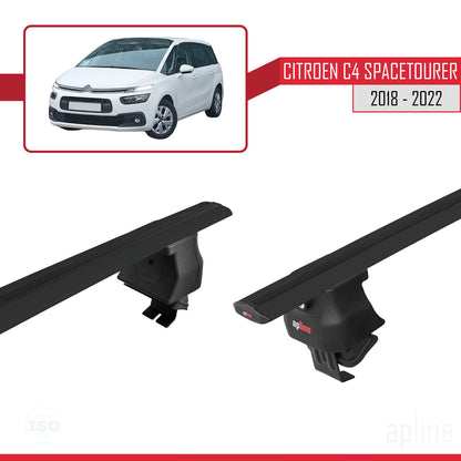 Compatible with Citroen C4 Spacetourer 2018-2022 ACE-4 Car Roof Rack Cross Bar Black Aluminium 2 Bars