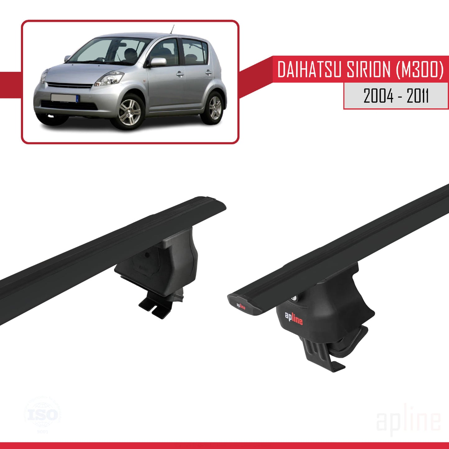 Compatible with Daihatsu Sirion (M300) 2004-2011 ACE-4 Car Roof Rack Cross Bar Black Aluminium 2 Bars