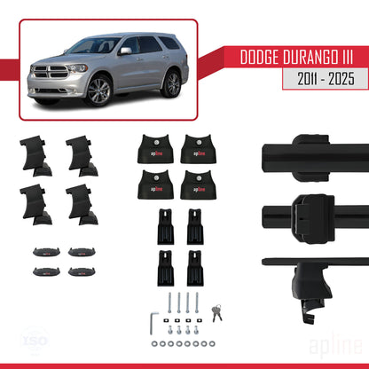 Compatible with Dodge Durango 3 2011-2025 ACE-4 Car Roof Rack Cross Bar Black Aluminium 2 Bars