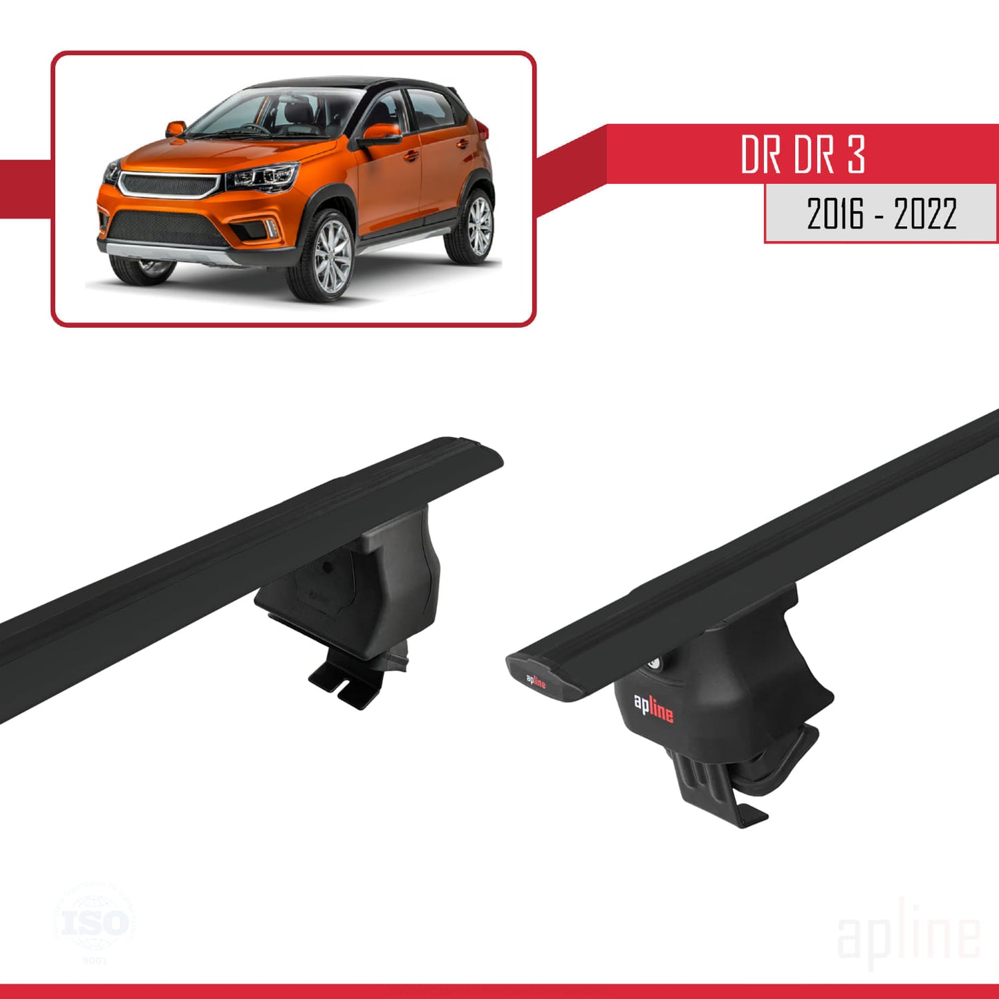 Compatible with DR DR3 2016-2022 ACE-4 Car Roof Rack Cross Bar Black Aluminium 2 Bars