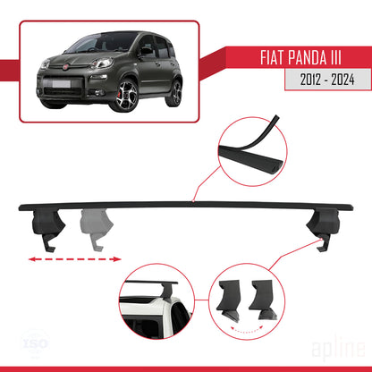 Kompatibel mit Fiat Panda 3 (319) 2012-2024 ACE-4 Dachgepäckträger, Reling, Gepäckträger, schwarzes Aluminium, 2 Stangen