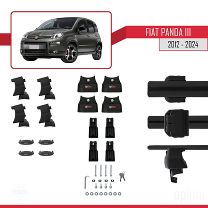 Kompatibel mit Fiat Panda 3 (319) 2012-2024 ACE-4 Dachgepäckträger, Reling, Gepäckträger, schwarzes Aluminium, 2 Stangen