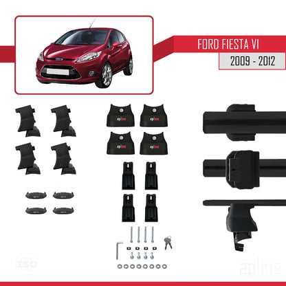 Kompatibel mit Ford Fiesta 6 Vor-Facelift 2009-2012 ACE-4 Dachgepäckträger, Gepäckträger, schwarzes Aluminium, 2 Stangen