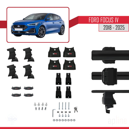 Kompatibel mit Ford Focus 4 (C519) 2018-2025 ACE-4 Relingträger Dachträger Auto Gepäckträger Schwarz Aluminium 2 Stangen