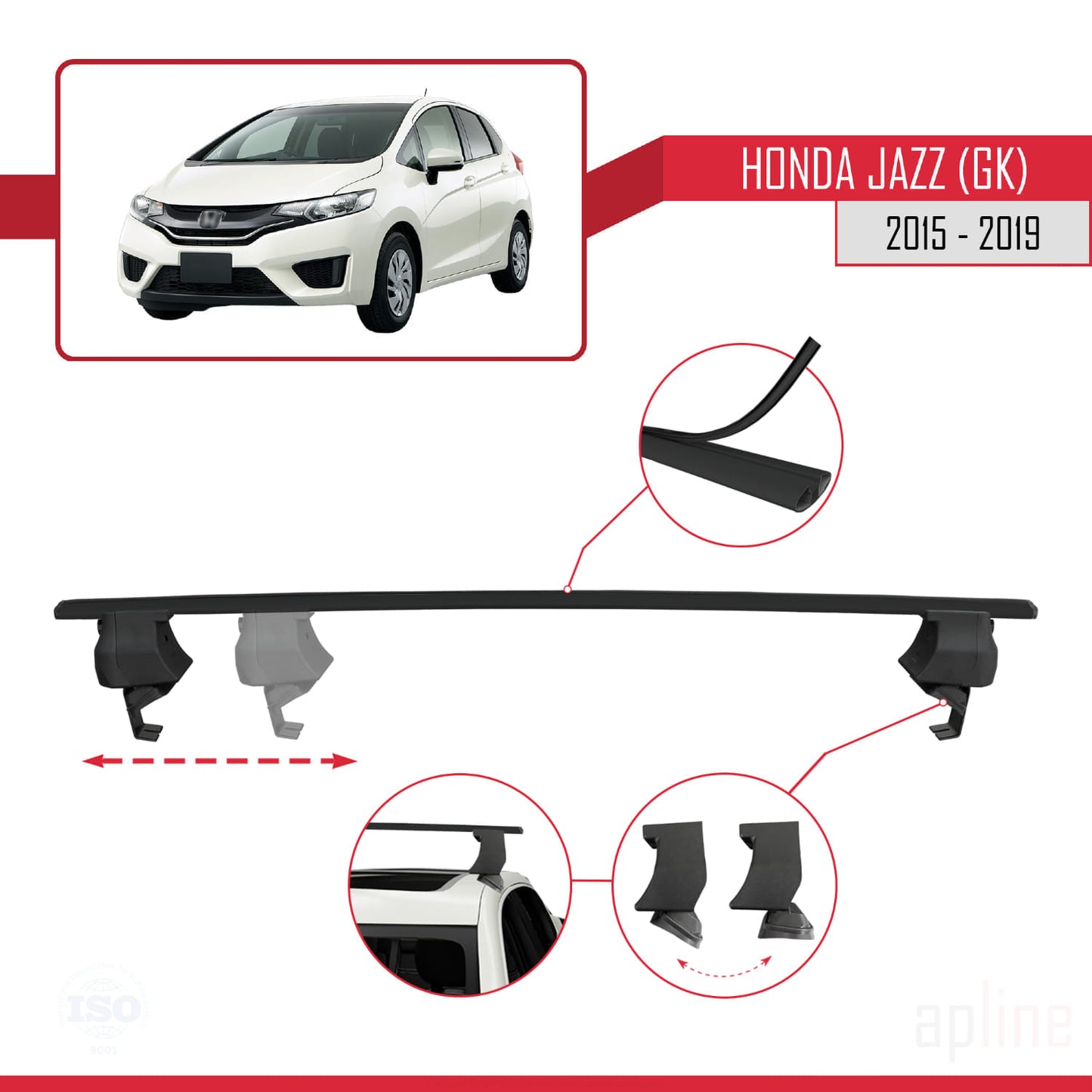 Compatible avec Honda Jazz 3 (GK) 2015-2019 ACE-4 Barres de Toit Railing Porte-Bagages de Voiture Noir Aluminium 2 Barres