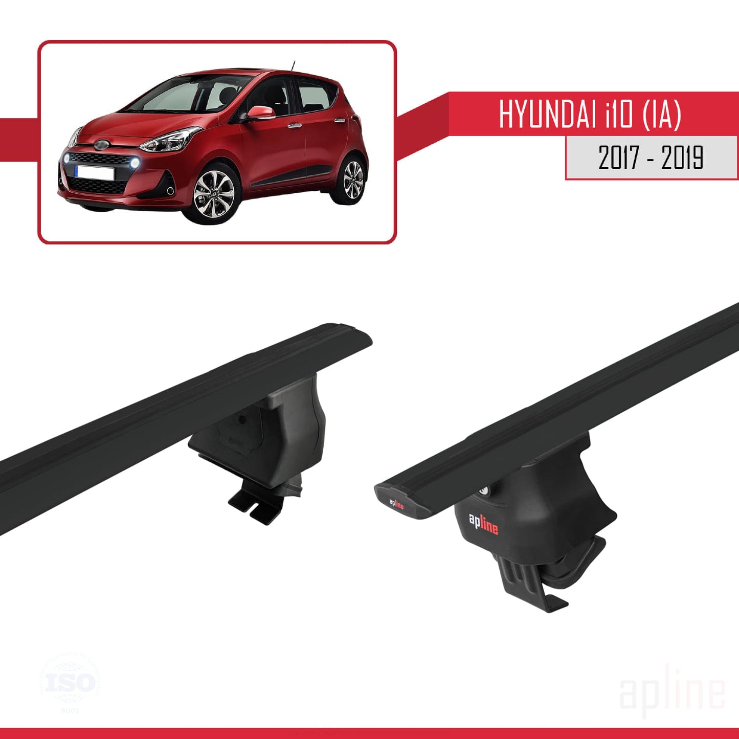 Compatible with Hyundai i10 II (IA) Post-Facelift 2017-2019 ACE-4 Car Roof Rack Cross Bar Black Aluminium 2 Bars