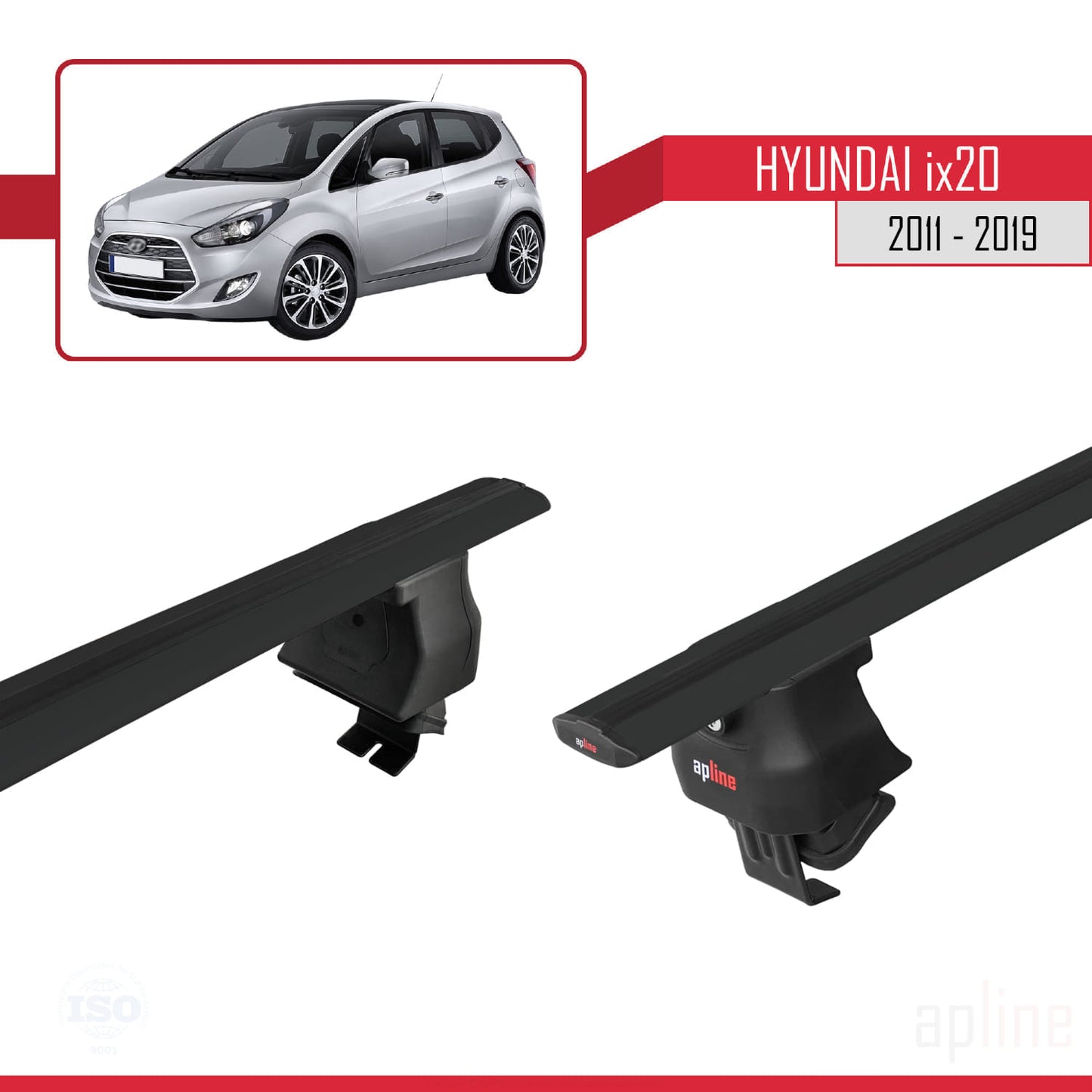 Kompatibel mit Hyundai ix20 (JC) 2011-2019 ACE-4 Relingträger Dachträger Auto Gepäckträger Schwarz Aluminium 2 Stangen