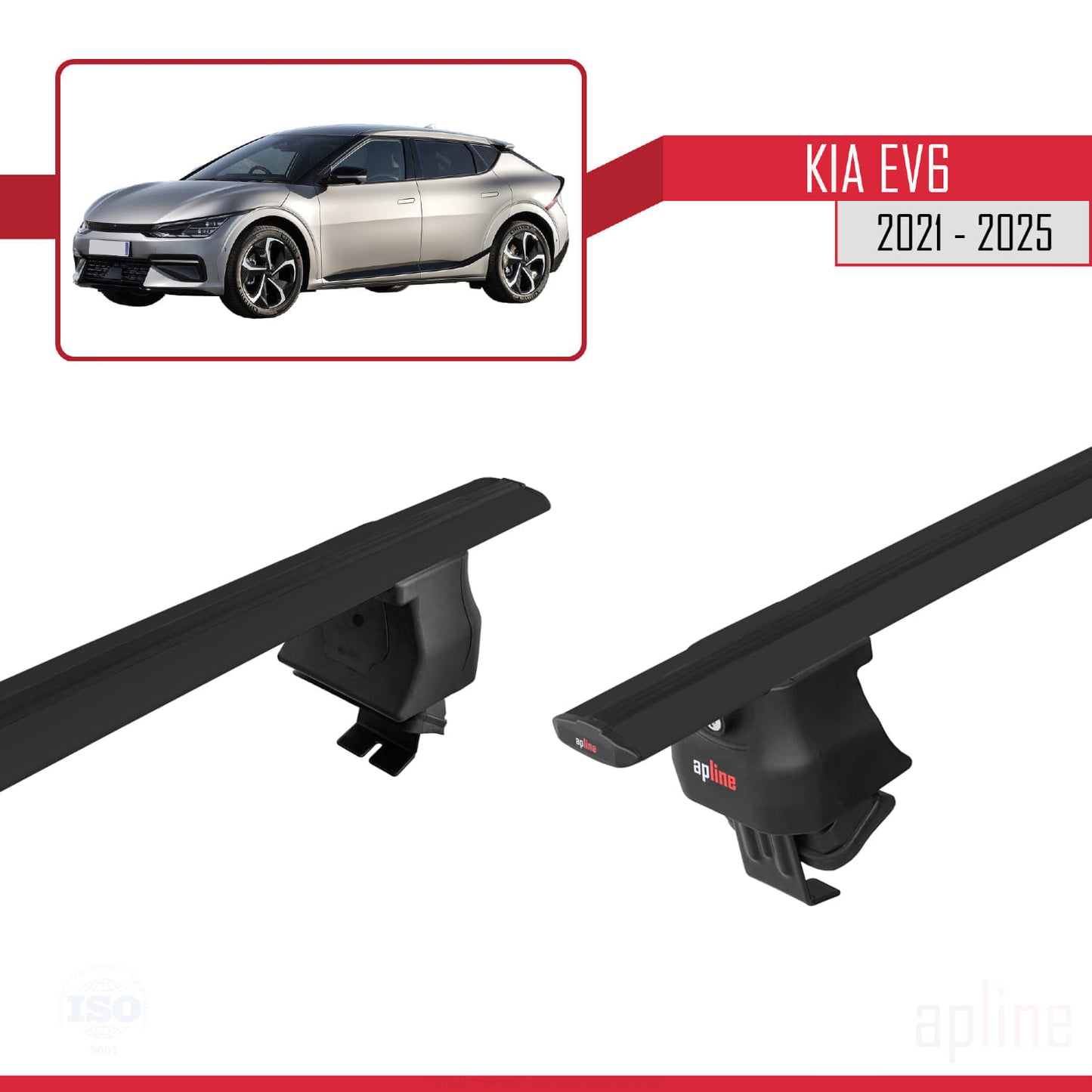 Compatible avec Kia EV6 2021-2025 ACE-4 Barres de Toit Railing Porte-Bagages de Voiture Noir Aluminium 2 Barres
