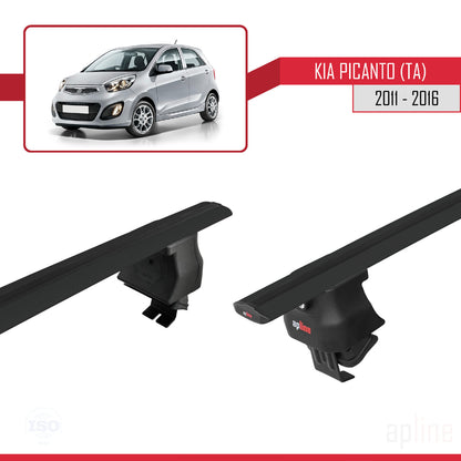 Compatible with Kia Picanto 2 (TA) 2011-2016 ACE-4 Car Roof Rack Cross Bar Black Aluminium 2 Bars