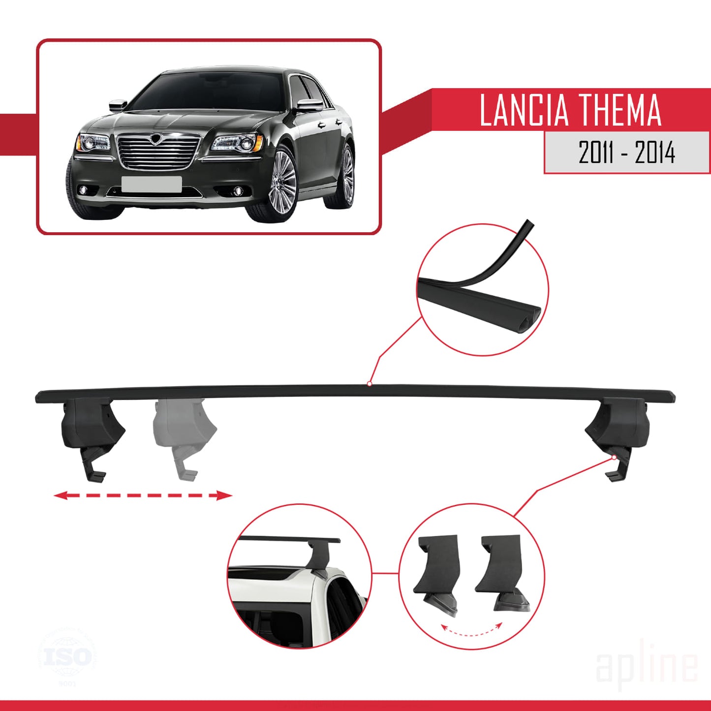 Compatible with Lancia Thema 2 2011-2014 ACE-4 Car Roof Rack Cross Bar Black Aluminium 2 Bars