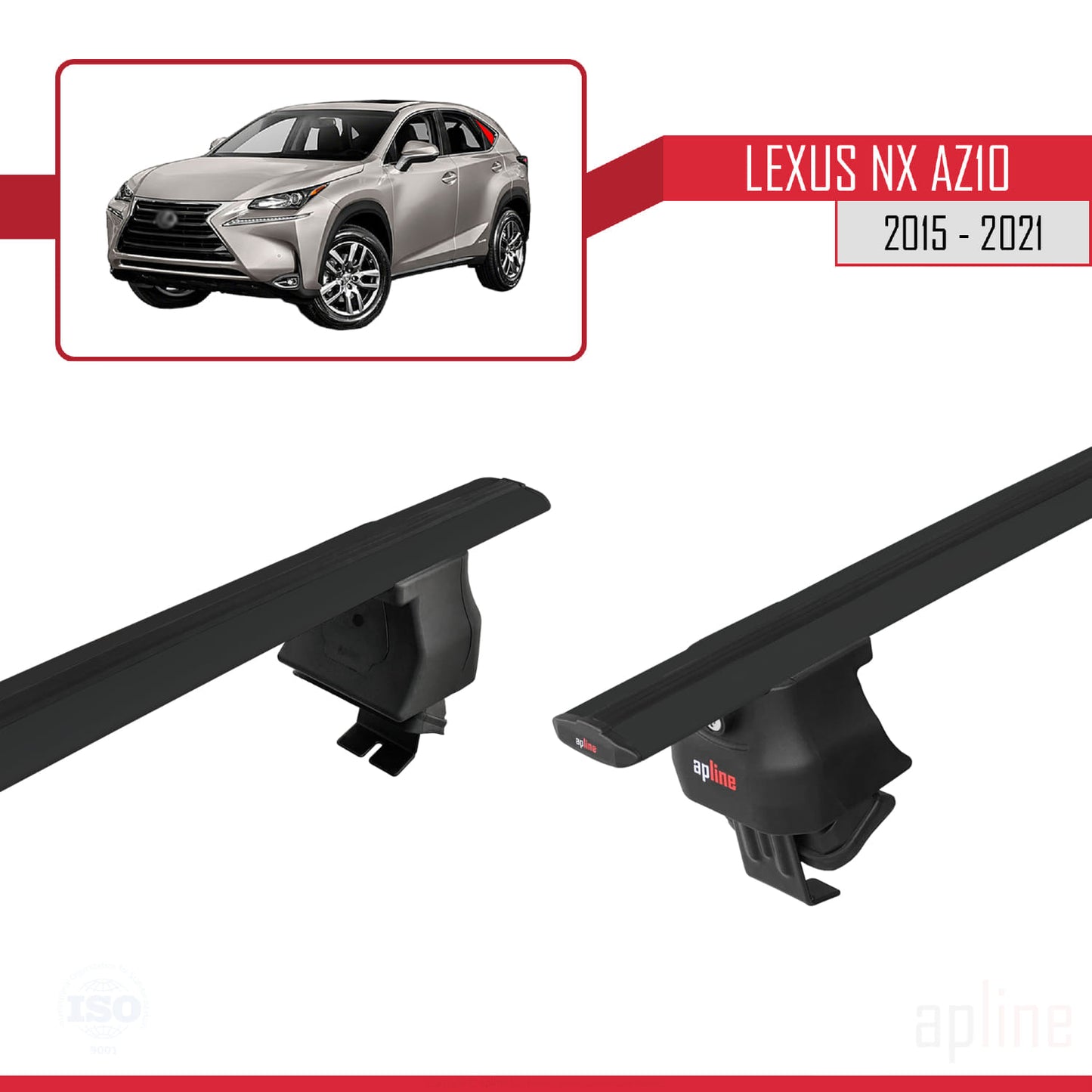 Compatible with Lexus NX (AZ10) 2015-2021 ACE-4 Car Roof Rack Cross Bar Black Aluminium 2 Bars