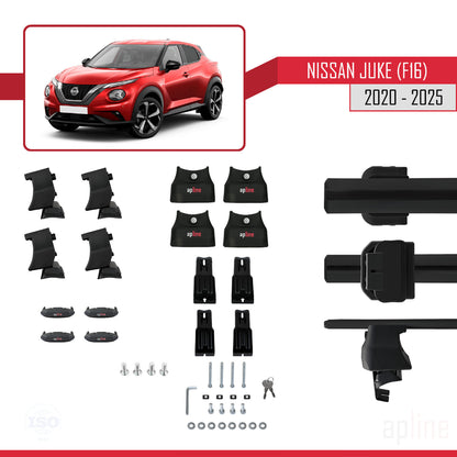 Compatible avec Nissan Juke 2 (F16) 2020-2025 ACE-4 Barres de Toit Railing Porte-Bagages de Voiture Noir Aluminium 2 Barres