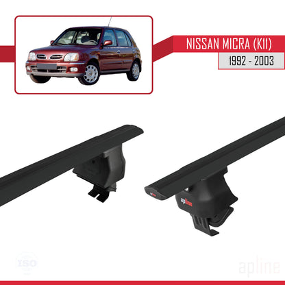 Compatible avec Nissan Micra 2 (K11) 1992-2003 ACE-4 Barres de Toit Railing Porte-Bagages de Voiture Noir Aluminium 2 Barres