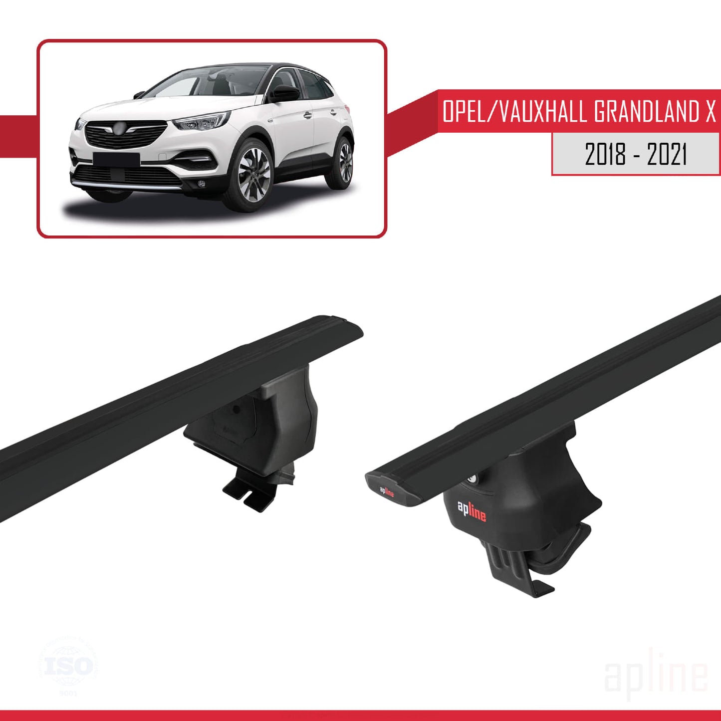 Compatible avec Opel Grandland X 2018-2021 ACE-4 Barres de Toit Railing Porte-Bagages de Voiture Noir Aluminium 2 Barres
