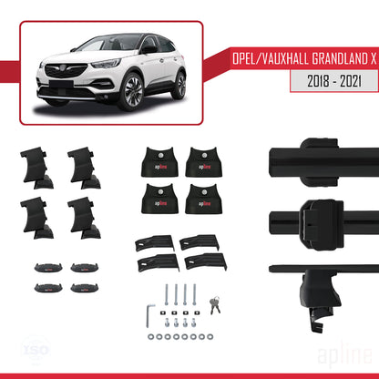 Compatible avec Opel Grandland X 2018-2021 ACE-4 Barres de Toit Railing Porte-Bagages de Voiture Noir Aluminium 2 Barres