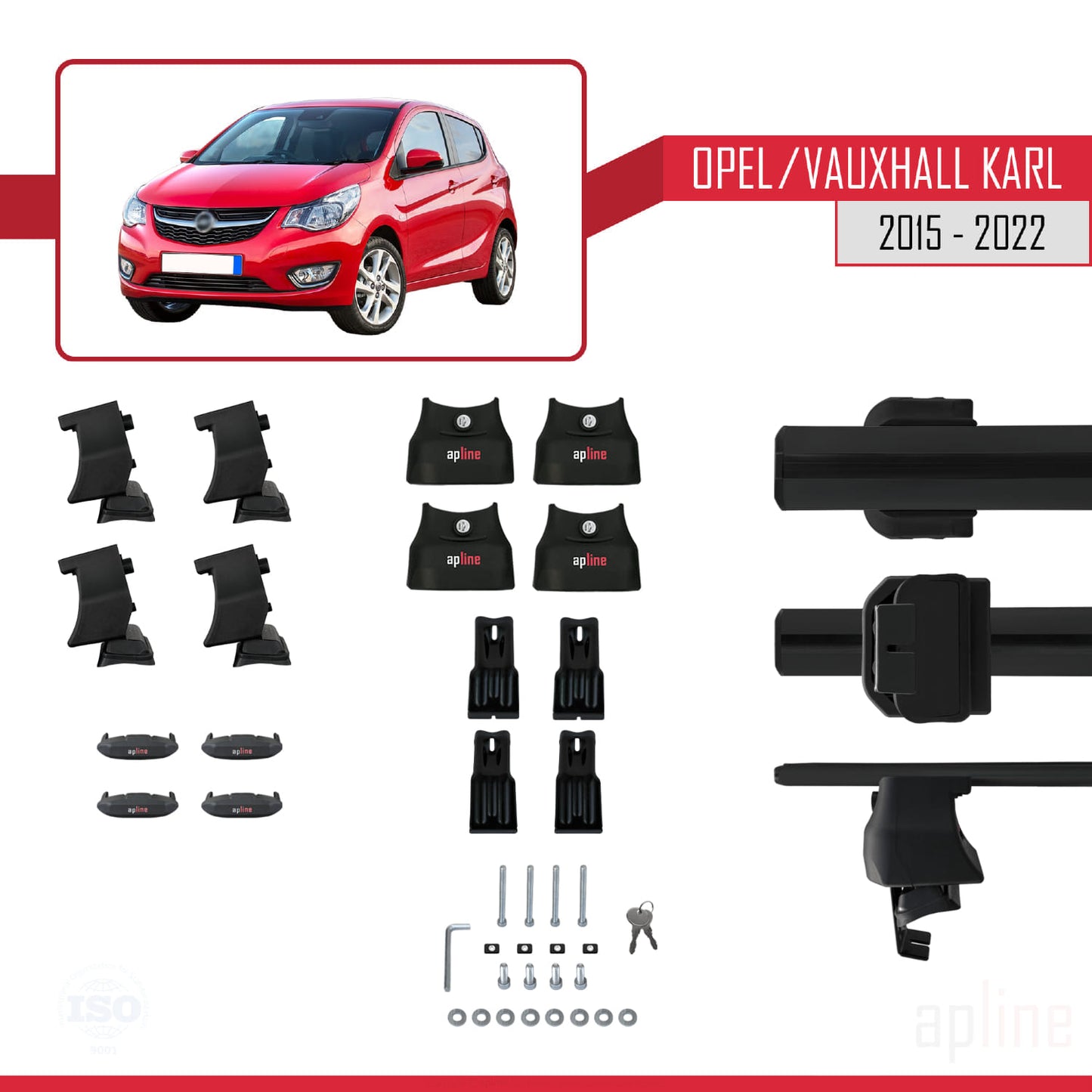 Compatible with Opel/Vauxhall Karl 2015-2022 ACE-4 Car Roof Rack Cross Bar Black Aluminium 2 Bars