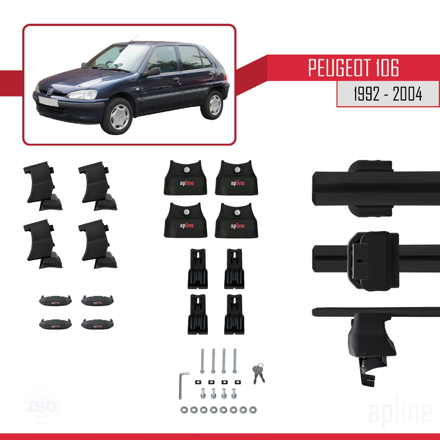 Compatible with Peugeot 106 1992-2004 ACE-4 Car Roof Rack Cross Bar Black Aluminium 2 Bars