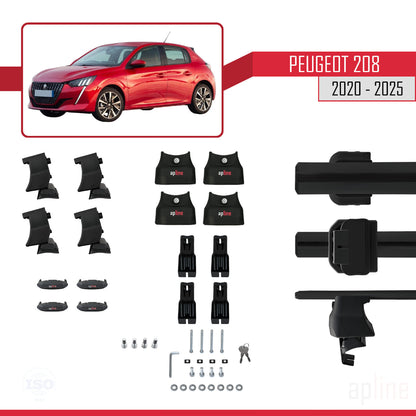 Compatible with Peugeot 208 II (P21) 2020-2025 ACE-4 Car Roof Rack Cross Bar Black Aluminium 2 Bars