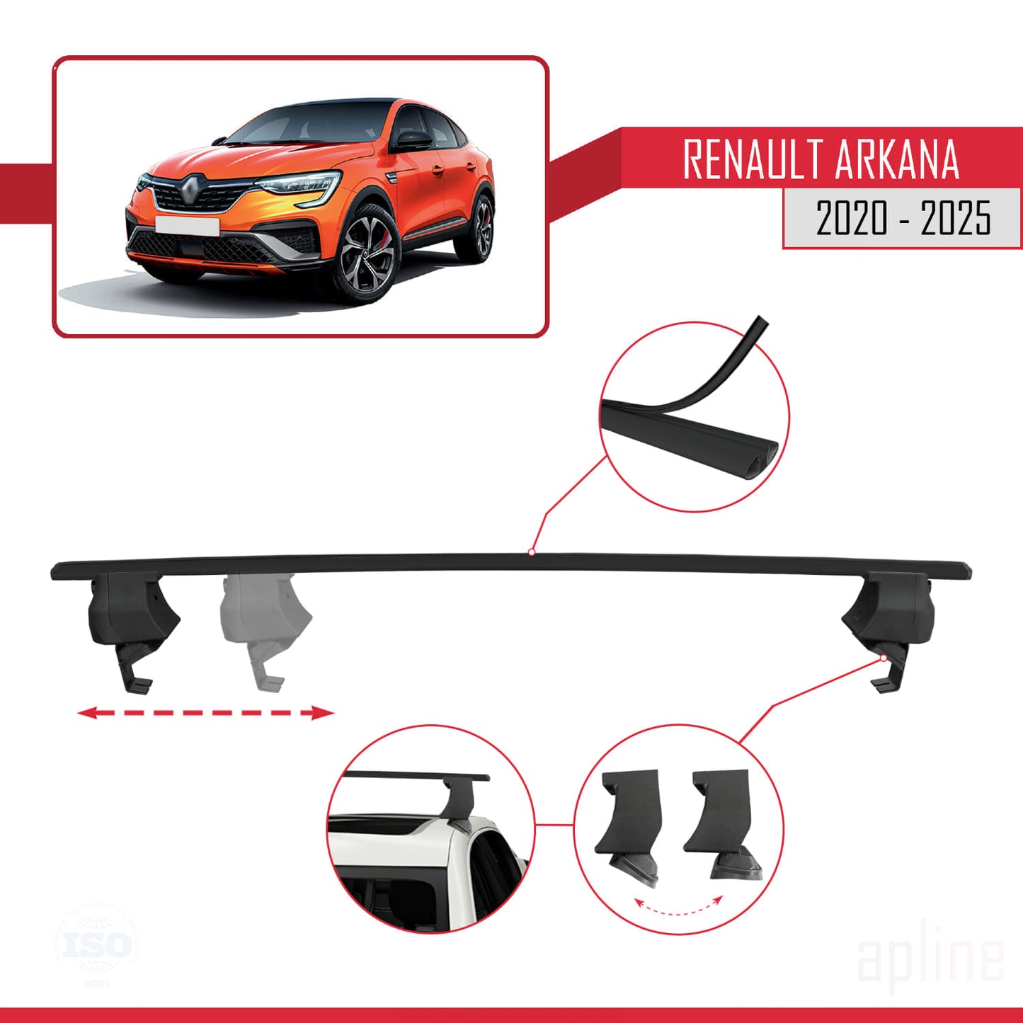 Compatible avec Renault Arkana 2020-2025 ACE-4 Barres de Toit Railing Porte-Bagages de Voiture Noir Aluminium 2 Barres