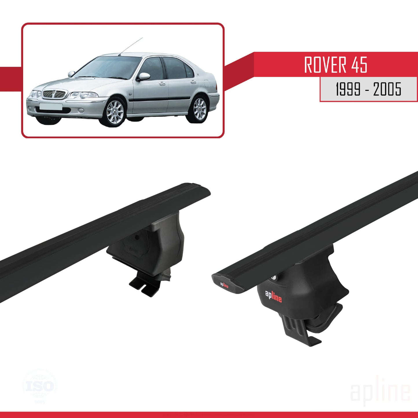 Compatible avec Rover 45 1999-2005 ACE-4 Barres de Toit Railing Porte-Bagages de Voiture Noir Aluminium 2 Barres