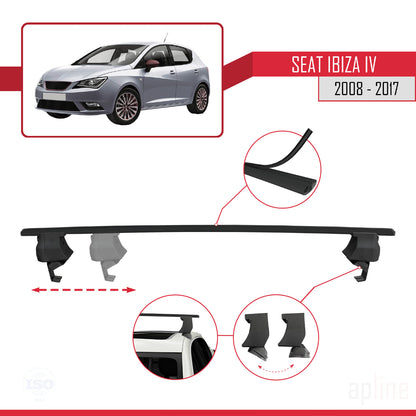 Kompatibel mit Seat Ibiza 4 (6J) 2008-2017 ACE-4 Relingträger Dachträger Auto Gepäckträger Schwarz Aluminium 2 Stangen