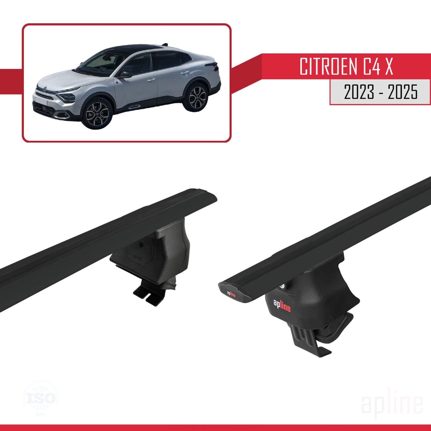 Compatible with Citroen C4X 2023-2025 ACE-4 Car Roof Rack Cross Bar Black Aluminium 2 Bars