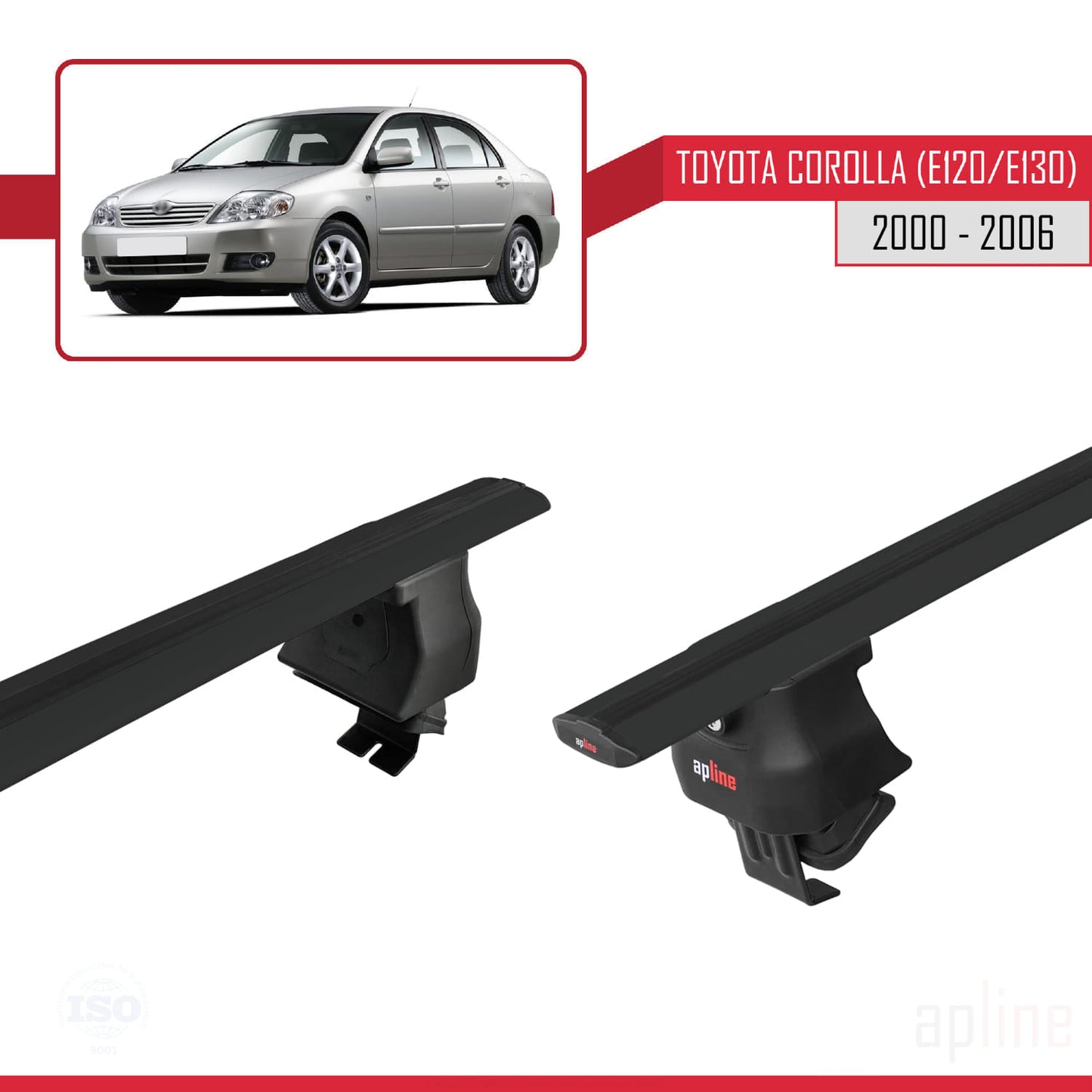 Compatible avec Toyota Corolla 9 (E120) Berline 2000-2006 ACE-4 Barres de Toit Railing Porte-Bagages de Voiture Noir Aluminium 2 Barres