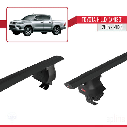 Compatible avec Toyota Hilux 8 (AN130) 2015-2025 ACE-4 Barres de Toit Railing Porte-Bagages de Voiture Noir Aluminium 2 Barres