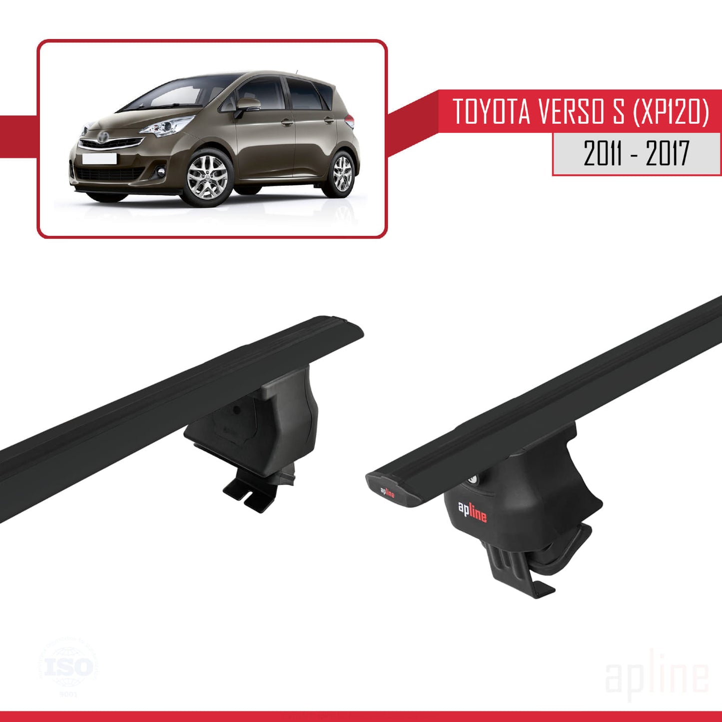 Kompatibel mit Toyota Verso S (XP120) 2011-2017 ACE-4 Relingträger Dachträger Auto Gepäckträger Schwarz Aluminium 2 Stangen