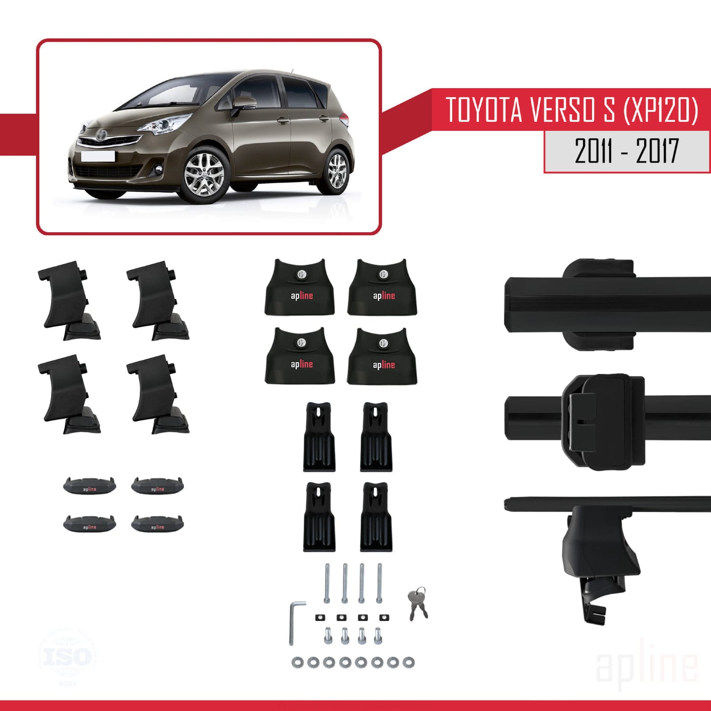 Kompatibel mit Toyota Verso S (XP120) 2011-2017 ACE-4 Relingträger Dachträger Auto Gepäckträger Schwarz Aluminium 2 Stangen