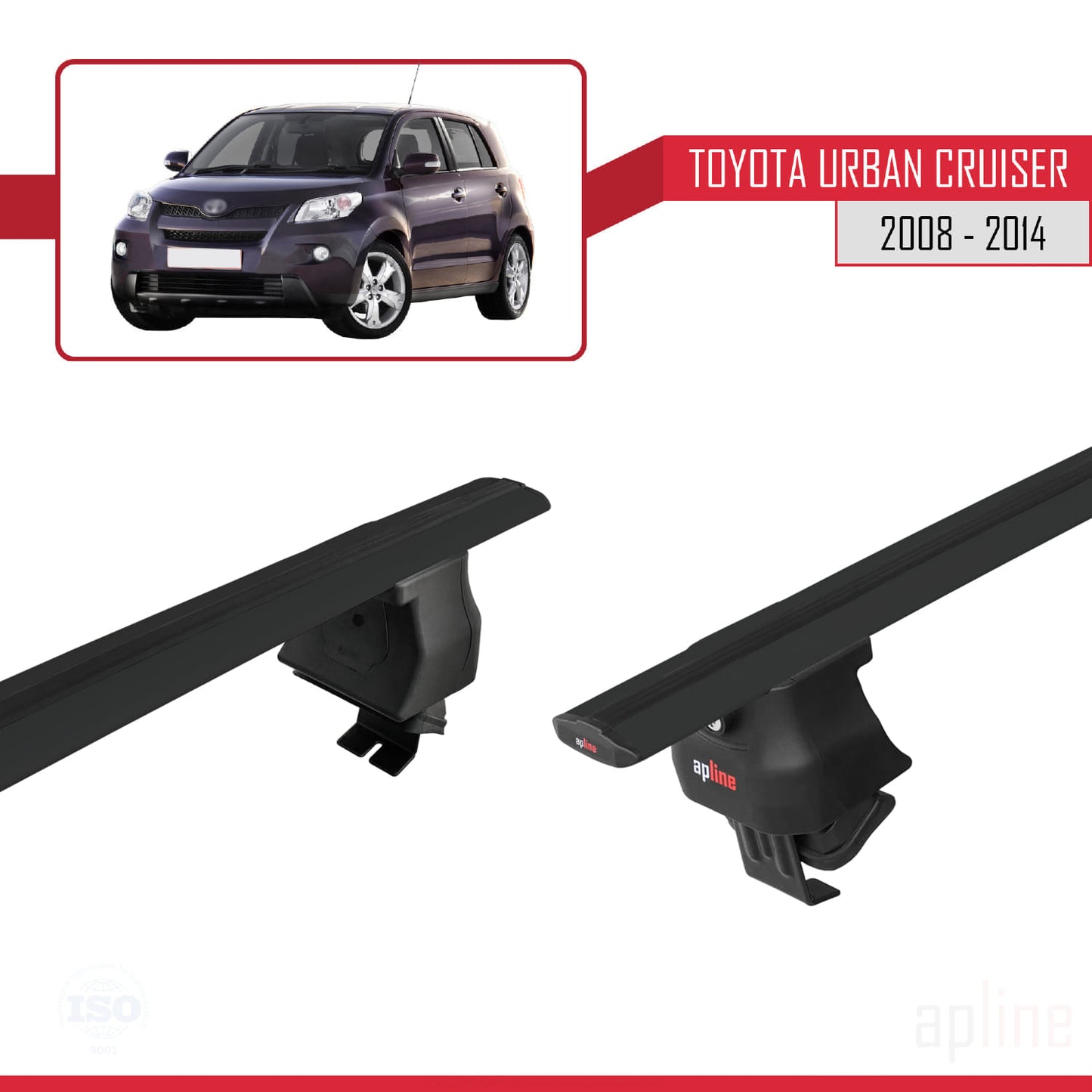 Compatible avec Toyota Urban Cruiser 2008-2014 ACE-4 Barres de Toit Railing Porte-Bagages de Voiture Noir Aluminium 2 Barres