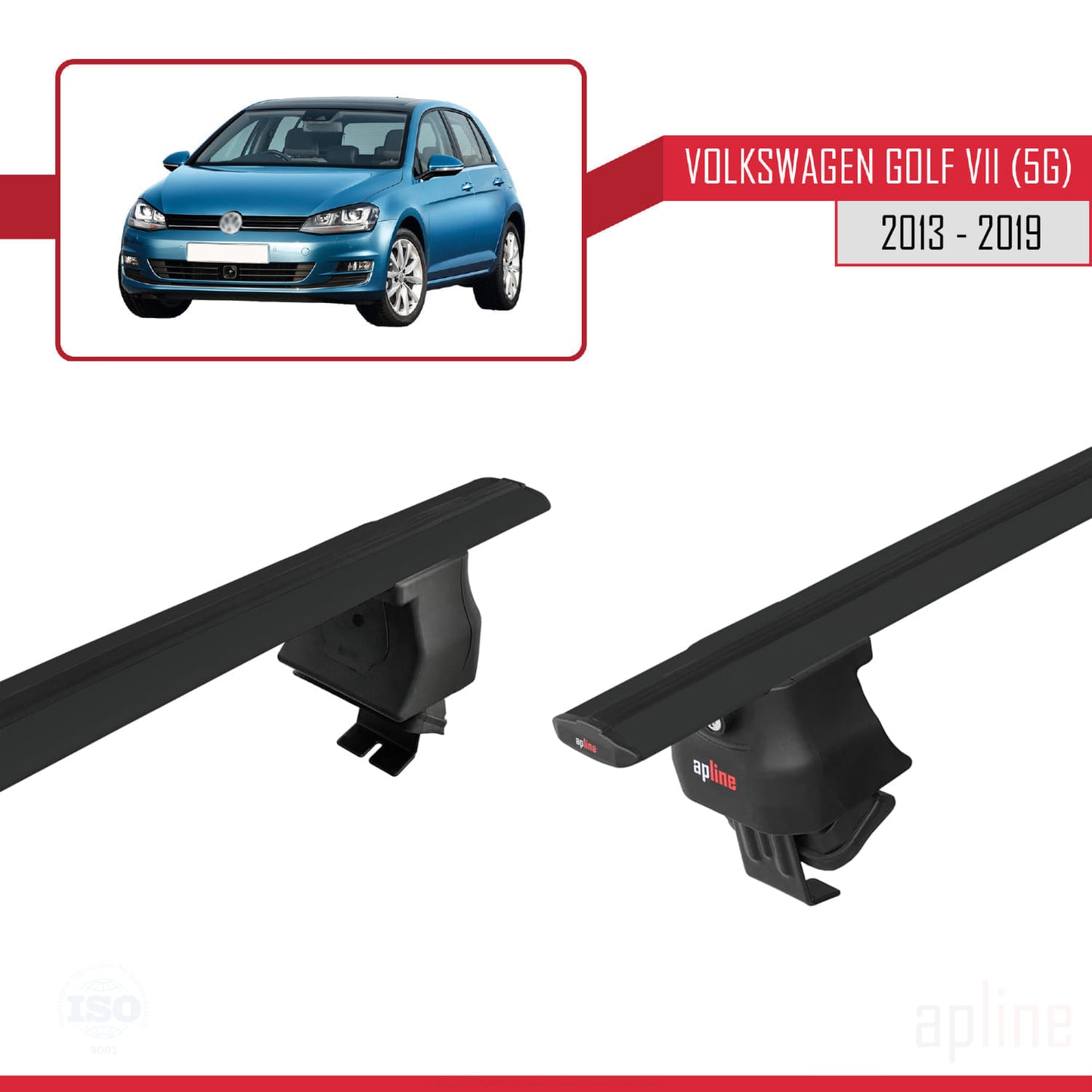 Compatible avec Volkswagen Golf 7 (5G) 2013-2019 ACE-4 Barres de Toit Railing Porte-Bagages de Voiture Noir Aluminium 2 Barres